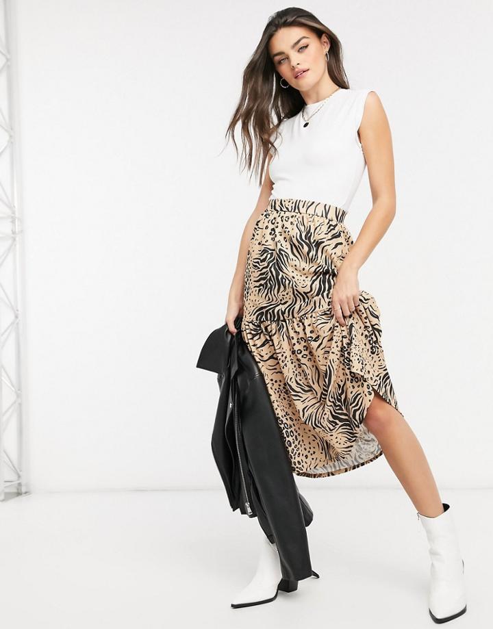 Asos Design Midi Skirt In Animal Print-multi