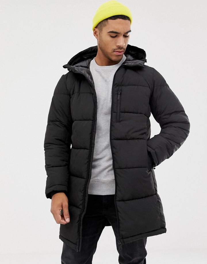 Pull & Bear Padded Coat In Black - Black