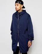 Asos Parka With Oversized Fit And Gold Zips In Navy - Navy