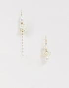 Asos Design Earrings In Asymmetric Strand Design With Pearl Clusters In Gold Tone - Gold
