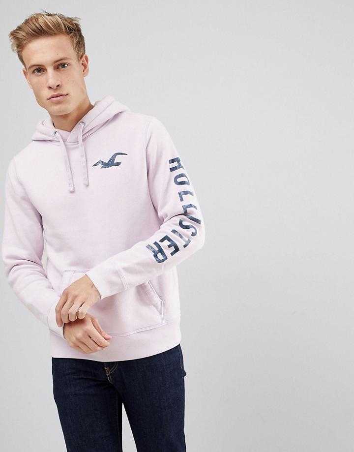 Hollister Overhead Hoodie With Sleeve & Back Logo In Lavender - Purple