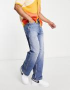 River Island Baggy Ripped Patchwork Jeans In Blue