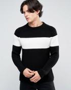 New Look Chunky Knit Contrast Stripe Sweater In Black - Black