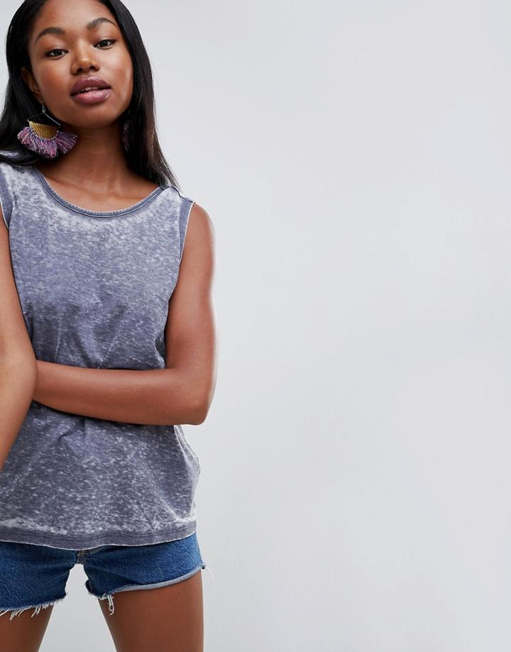 Asos Design Sleeveless Top With Twist Back In Washed Gray - Green