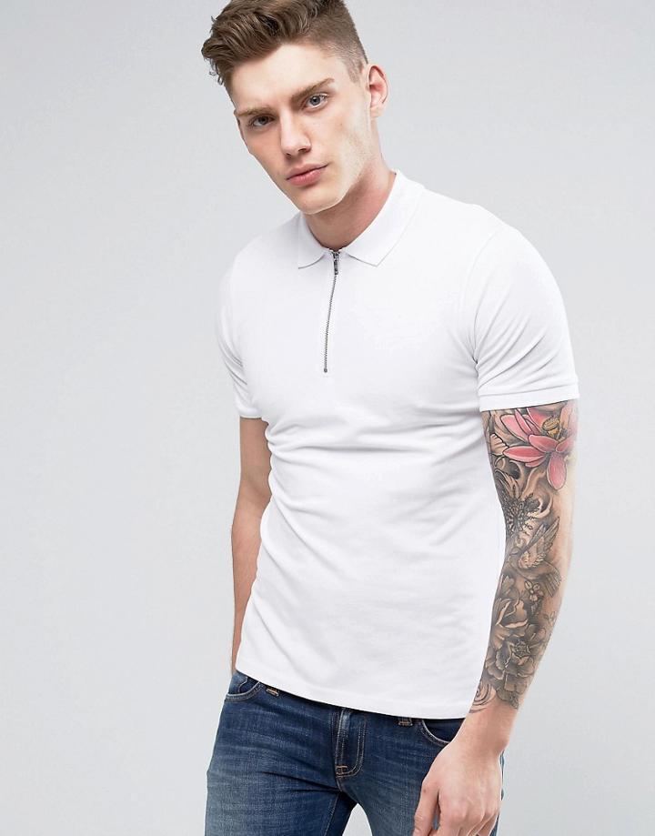 Jack & Jones Premium Zip Polo - White