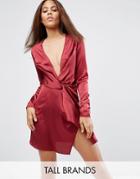 Missguided Tall Plunge Wrap Shift Dress - Red