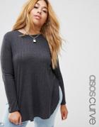 Asos Curve Tunic Top With Side Splits And Curve Hem - Black