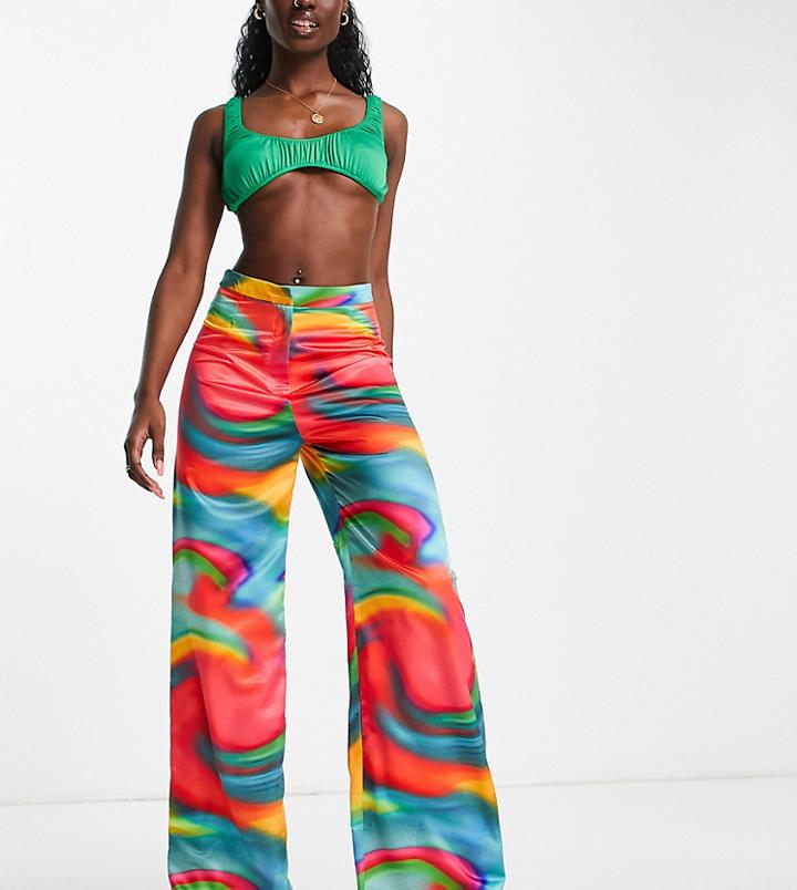 Asyou Wide Leg Pants In Abstract Swirl Print - Part Of A Set-multi