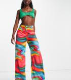 Asyou Wide Leg Pants In Abstract Swirl Print - Part Of A Set-multi
