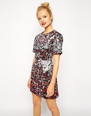 Asos Printed Metallic Floral Shift Dress - Print