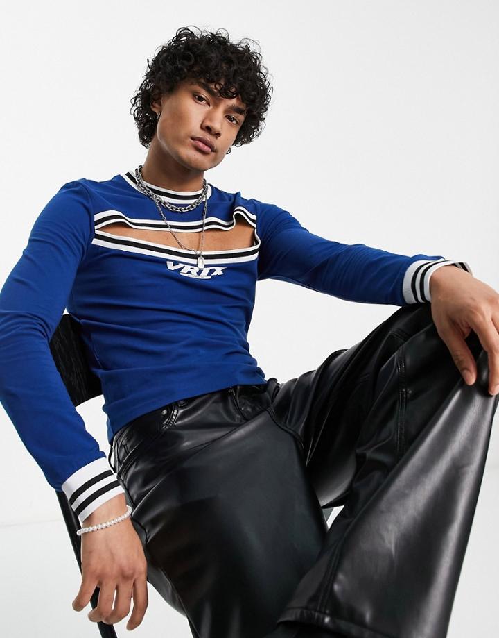 Asos Design Long Sleeve T-shirt In Navy With Ringer Details And Cut Out