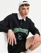 Asos Design Oversized Rugby Sweatshirt In Black With Sweden City Print
