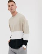 Asos Design Organic Oversized Long Sleeve T-shirt With Color Block In White - White