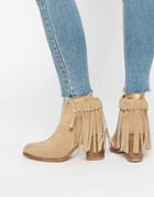 Asos Rhymes Suede Western Fringe Ankle Boots - Sand