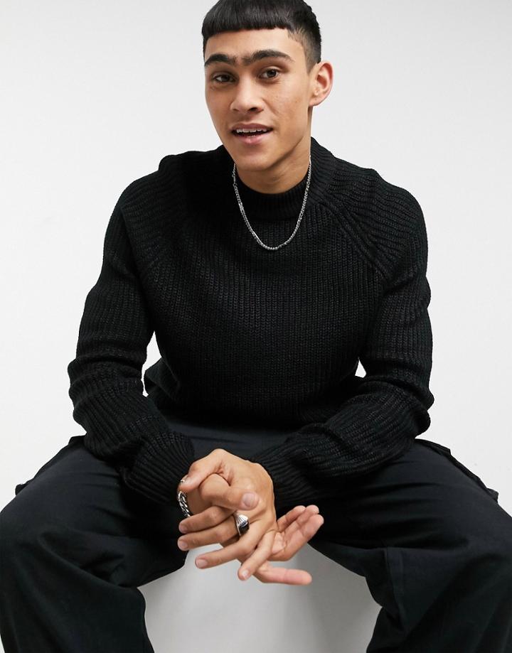 Pull & Bear Mock Neck Sweater In Black