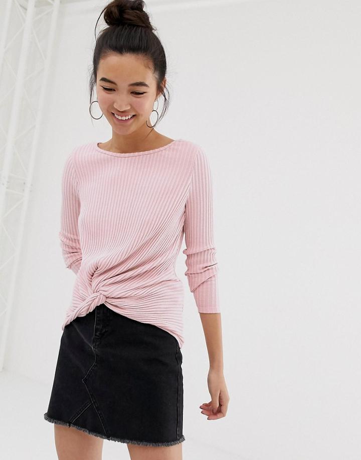 New Look Twist Front Top In Nude - Pink