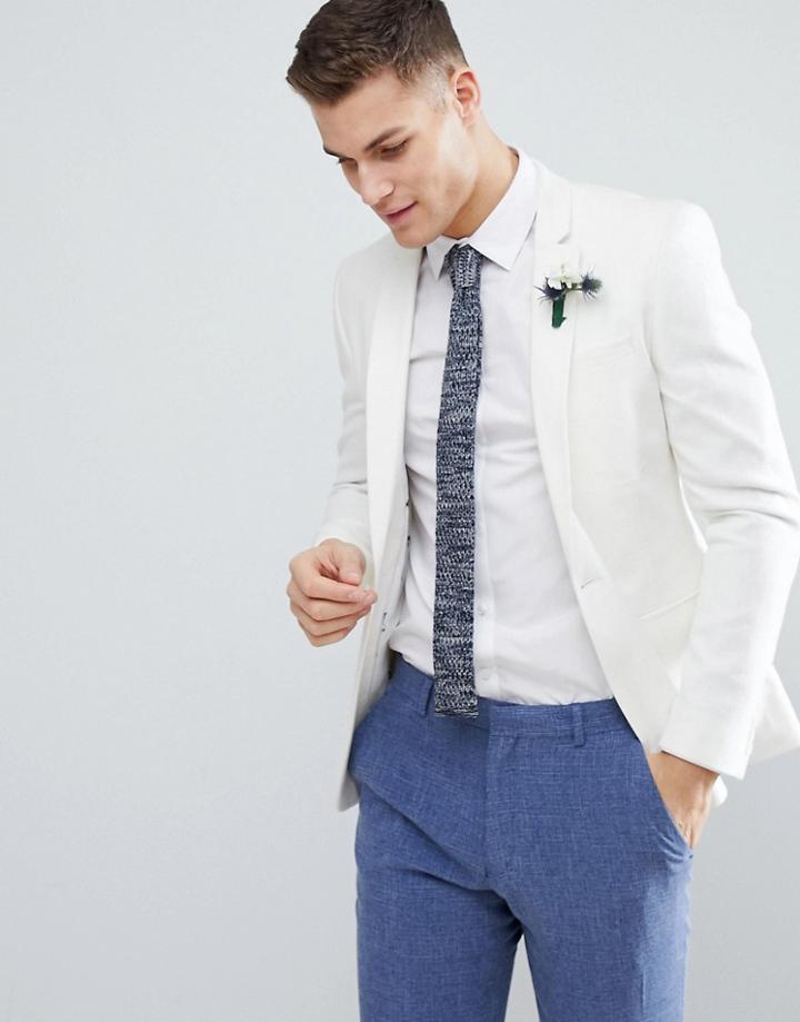 Asos Design Super Skinny Blazer In White Linen - White