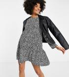 Asos Design Maternity Long Sleeve Tiered Smock Mini Dress In Mono Animal Print-multi