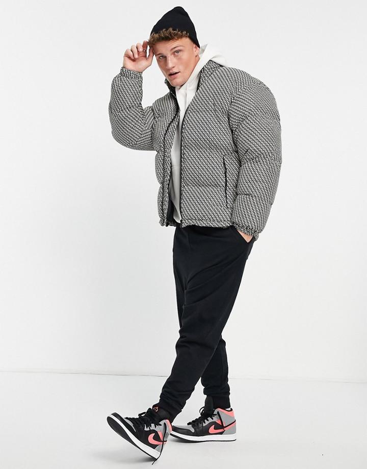 Selected Homme Puffer Jacket In Monogram Print-neutral