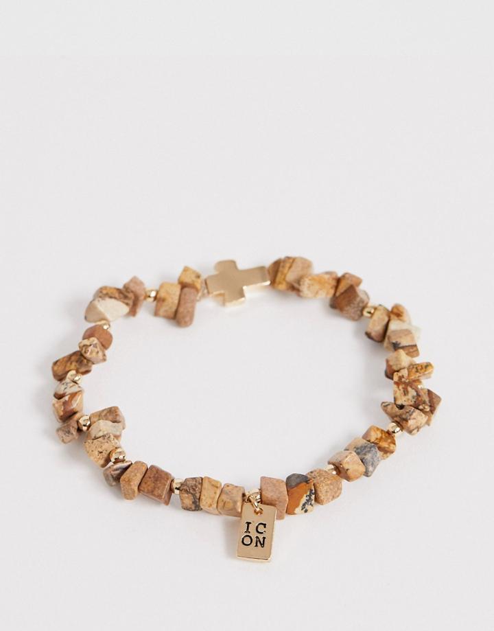 Icon Brand Imitation Sandstone Bracelet With Cross Charm In Brown