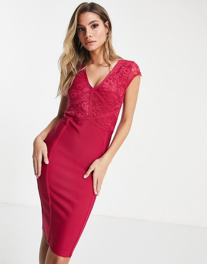 Lipsy Bandage Lace Midi Dress In Pink