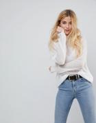 Asos Sweater In Sheer Knit With Funnel Neck - Cream