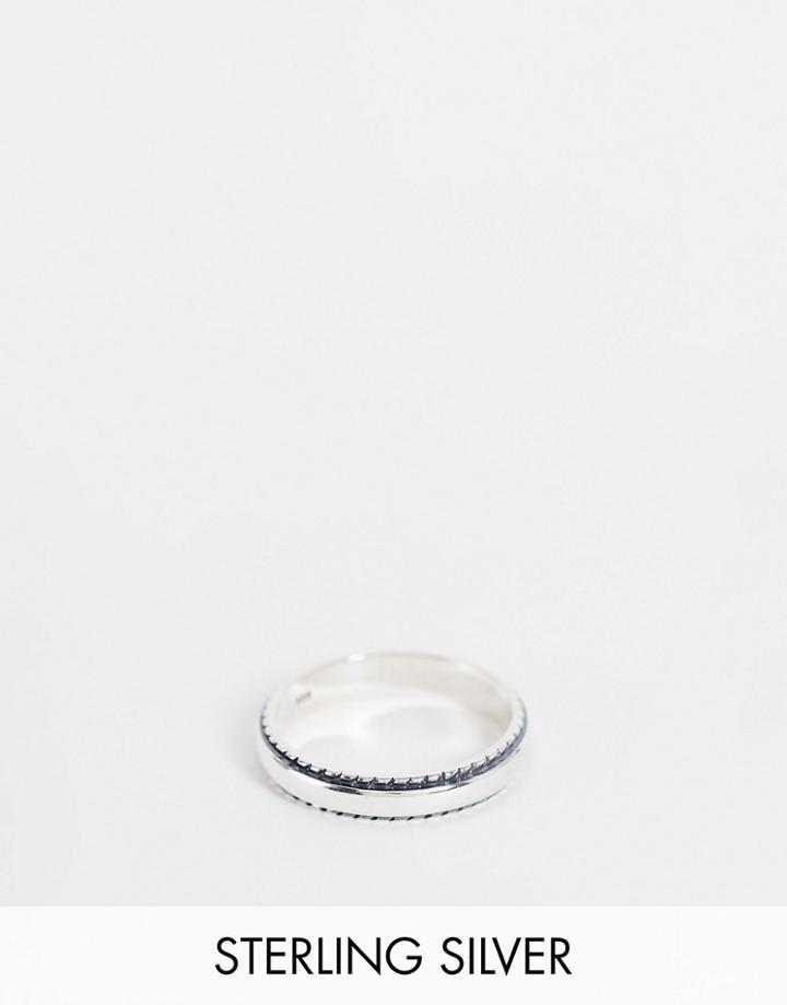 Asos Design Sterling Silver Pinky Band Ring With Embossed Edge In Silver