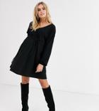 Asos Design Maternity Long Sleeve Smock Dress With Drawstring Waist-black