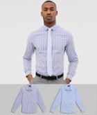 Asos Design Skinny Stripe Shirt And Blue Skinny Shirt Pack Save - Multi