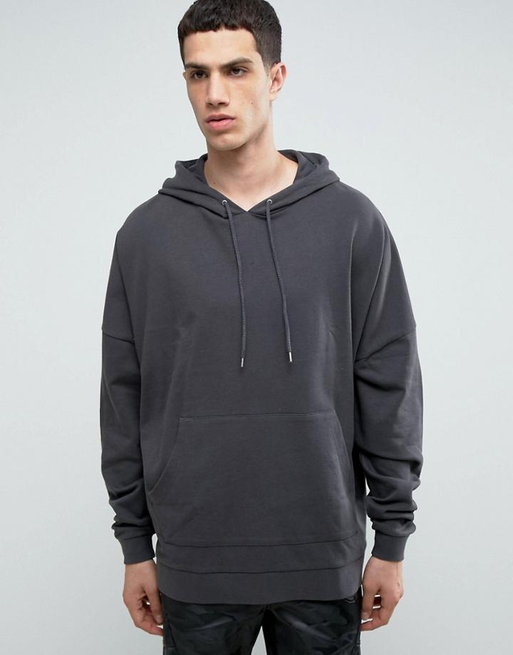 Asos Extreme Oversized Longline Hoodie In Washed Black - Black