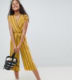 New Look Tall Stripe Wrap Crop Jumpsuit - Yellow