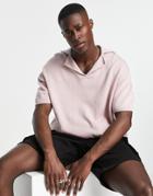 Asos Design Midweight Knit Notch Neck Polo Shirt In Pink