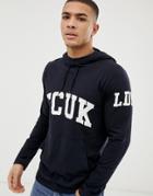 French Connection Long Sleeve Logo Hooded Top-navy