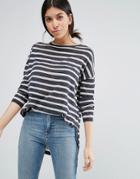 Vero Moda Boxy Striped Top With Rounded Hem - Multi