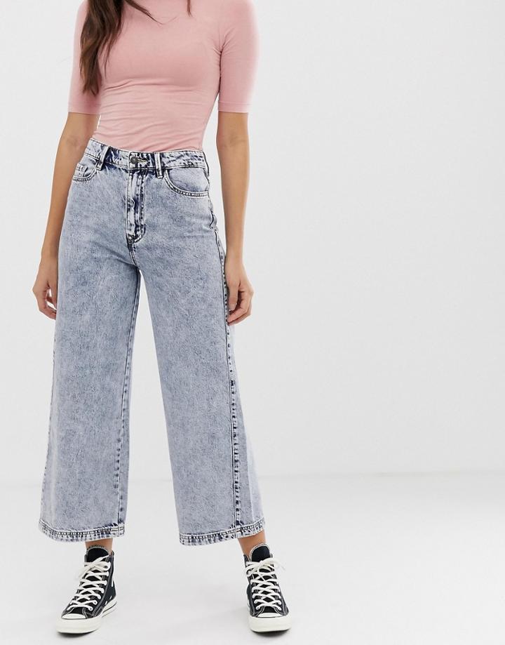 Stradivarius Str Denim Culottes In Acid Wash - Blue