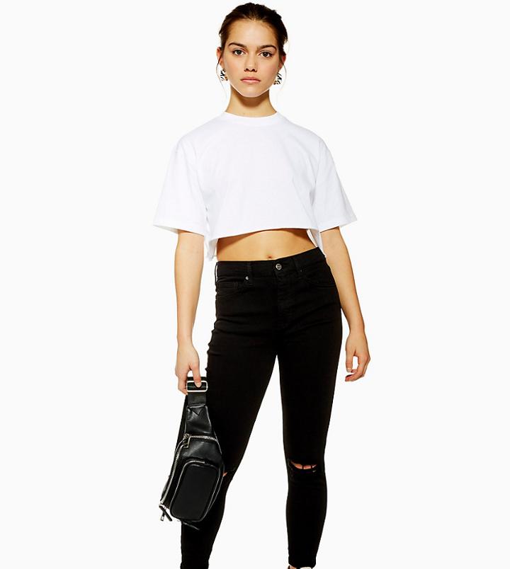 Topshop Petite Ripped Jamie Skinny Jeans In Black