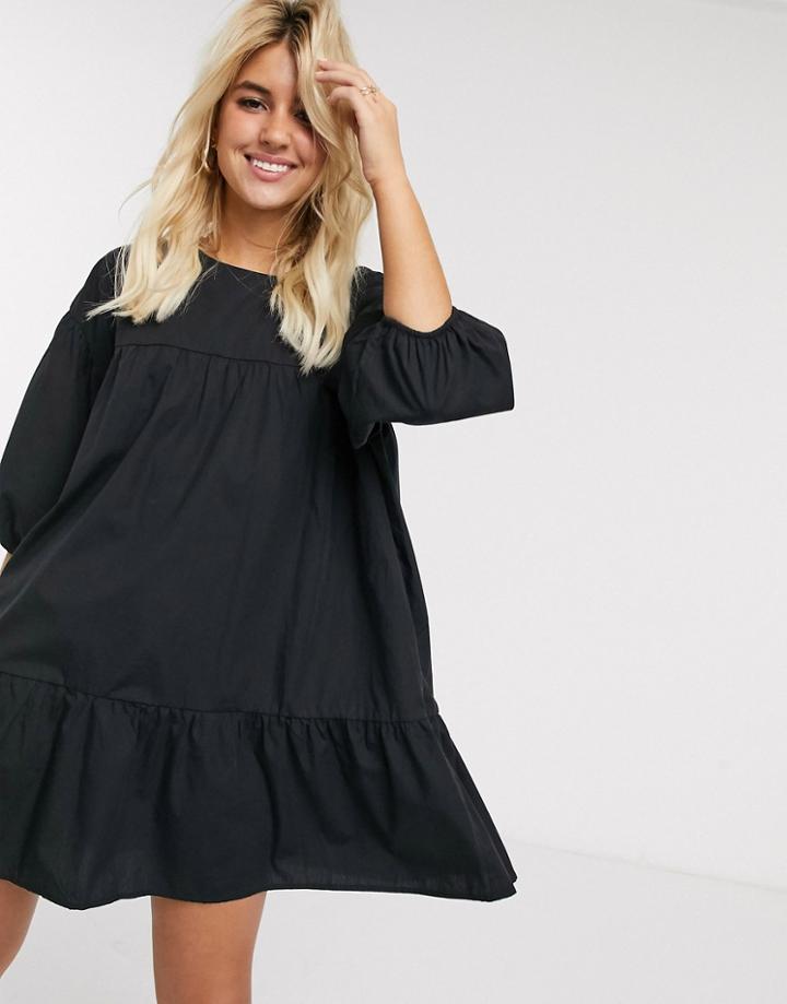 Pull & Bear Smock Mini Dress In Black