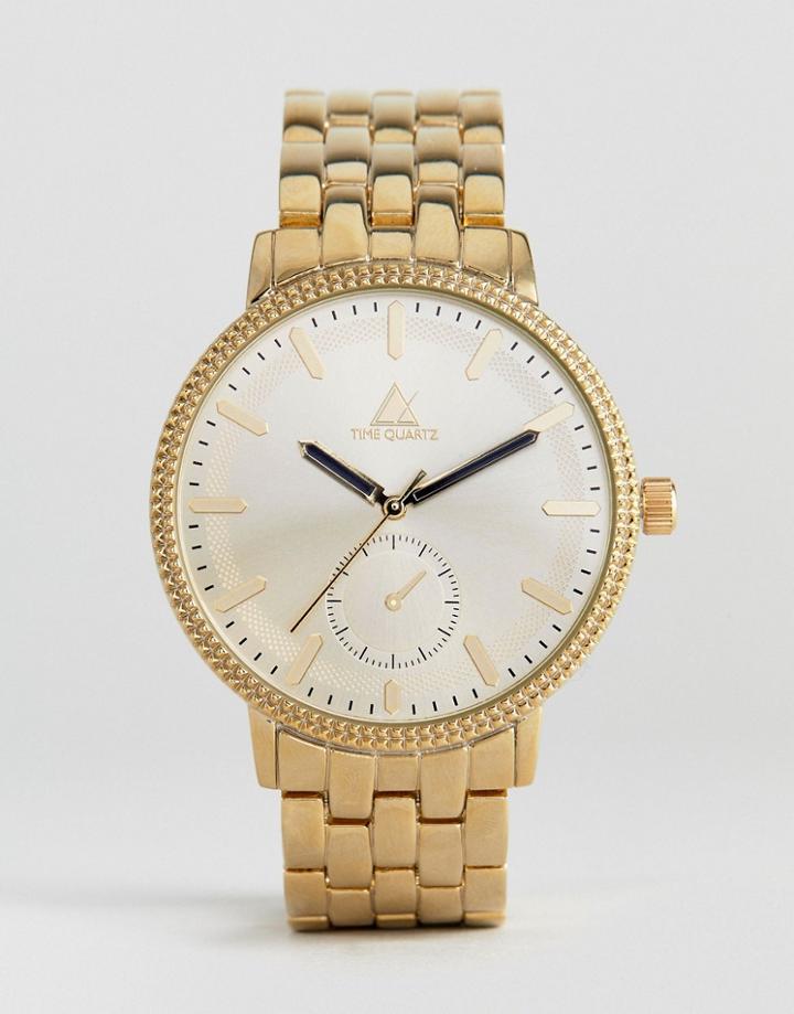 Asos Gold Plated Bracelet Watch With Embossed Besel And Subdial - Gold