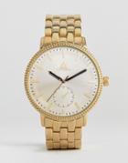 Asos Gold Plated Bracelet Watch With Embossed Besel And Subdial - Gold