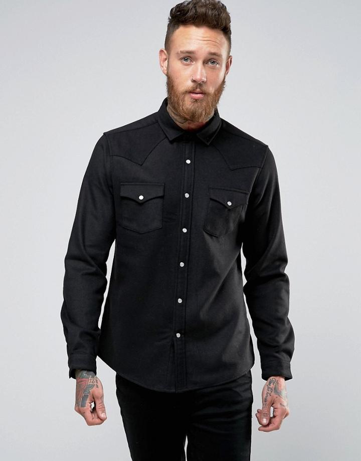 Asos Wool Western Shirt In Regular Fit - Black