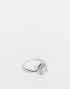Asos Design Ring With Clear Cz Tear Drop Crystal Stone In Silver Tone