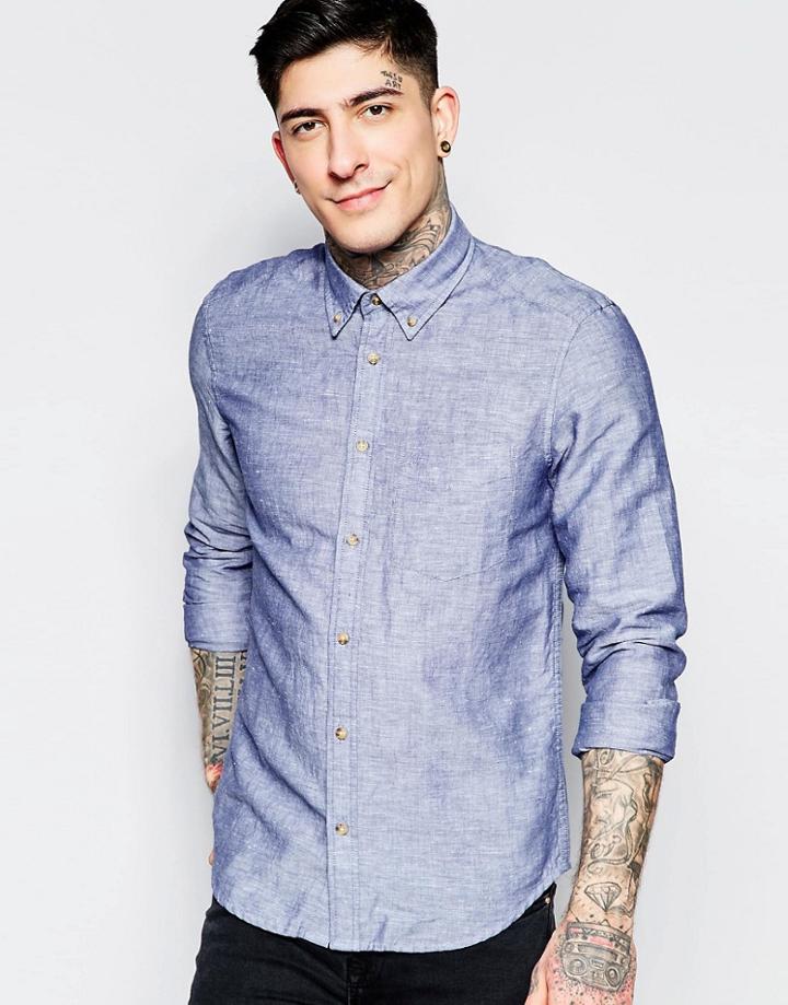 Wrangler Pocket Button Down Shirt - Blue