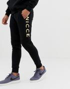Nicce Skinny Sweatpants In Black With Gold Logo
