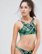 Asos Placement Graphic Palm Print Halter Bikini Top - Multi