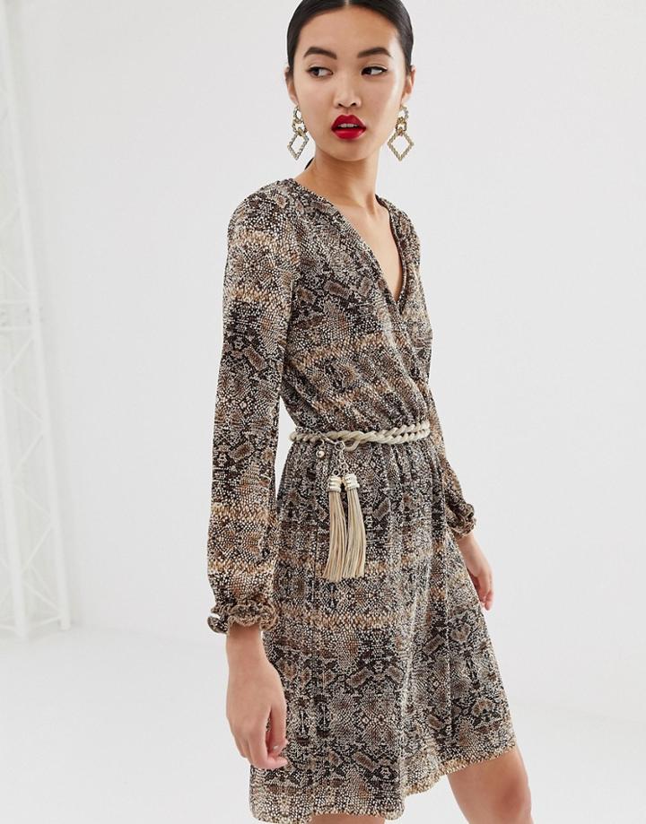 River Island Wrap Dress In Snake Print-multi