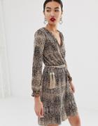 River Island Wrap Dress In Snake Print-multi