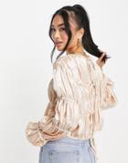 Lola May Gathered Detail Tie Back Blouse In Champagne-neutral