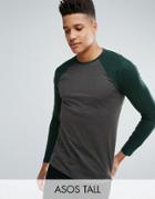 Asos Tall Long Sleeve T-shirt With Contrast Raglan Sleeves - Multi