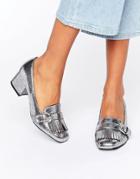 Carvela Agatha Buckle Kiltie Leather Mid Heeled Loafers - Gray