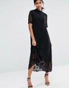 Vero Moda Lace Panel Midi Dress - Black